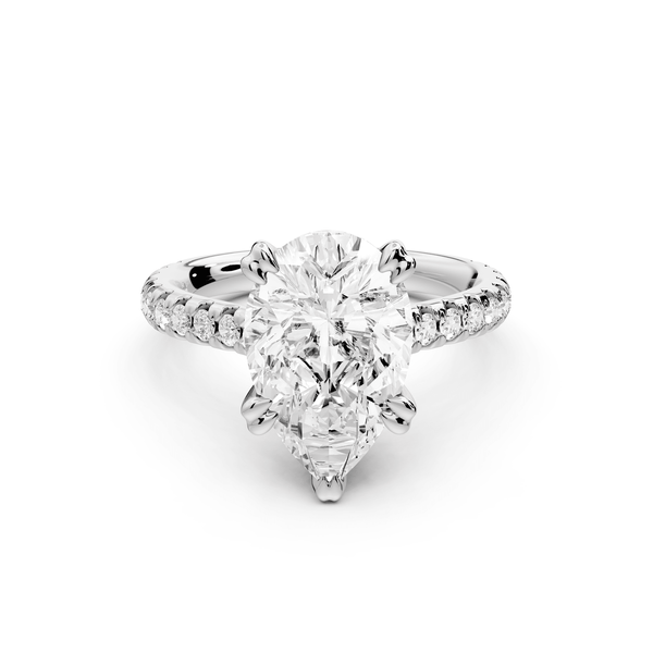 Isabella - 3ct 18k white gold pear hidden halo diamond bridge cathedral pavé Engagement ring - Mr. Alex Jewelry