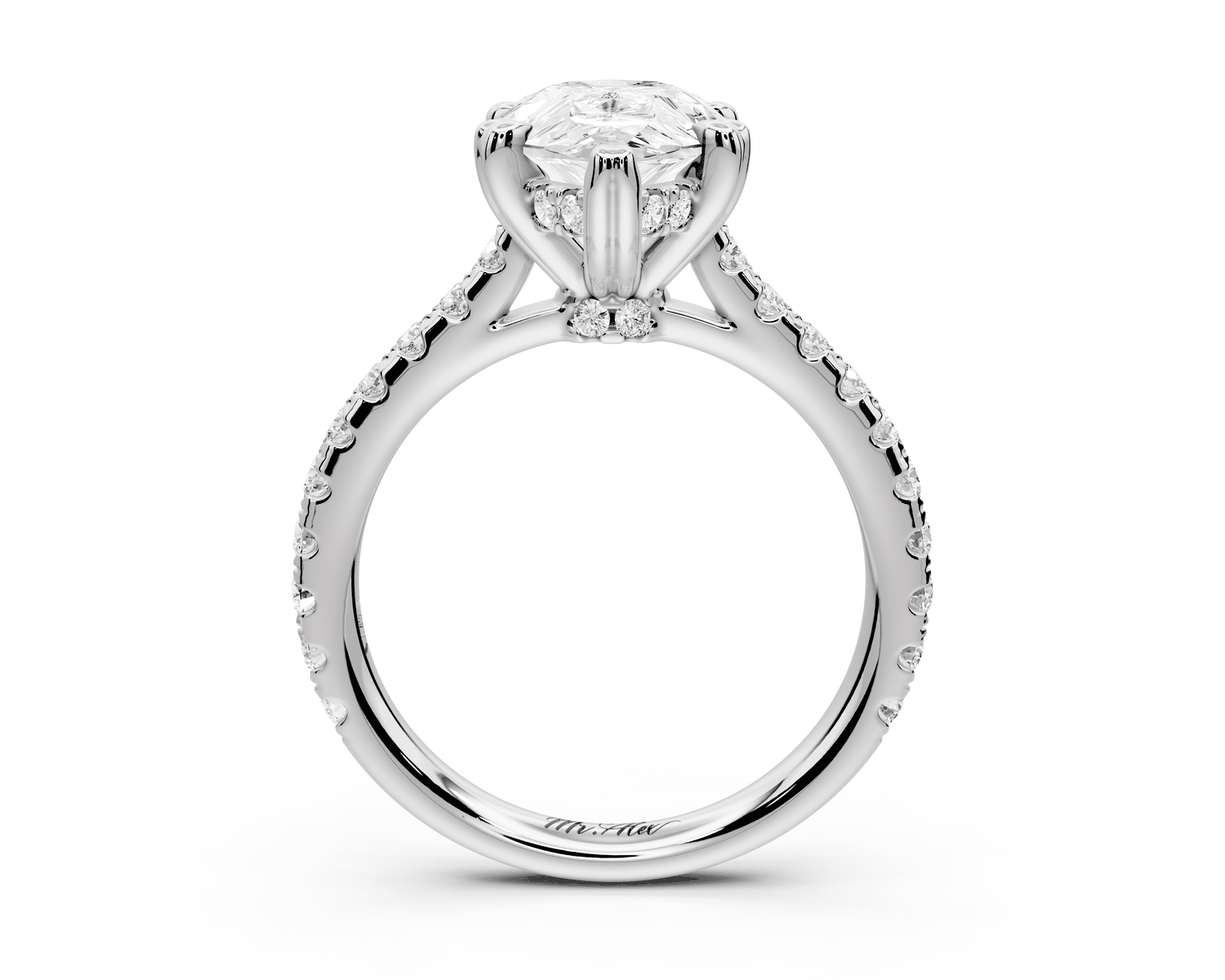 Isabella - 3ct 18k white gold pear hidden halo diamond bridge cathedral pavé Engagement ring - Mr. Alex Jewelry