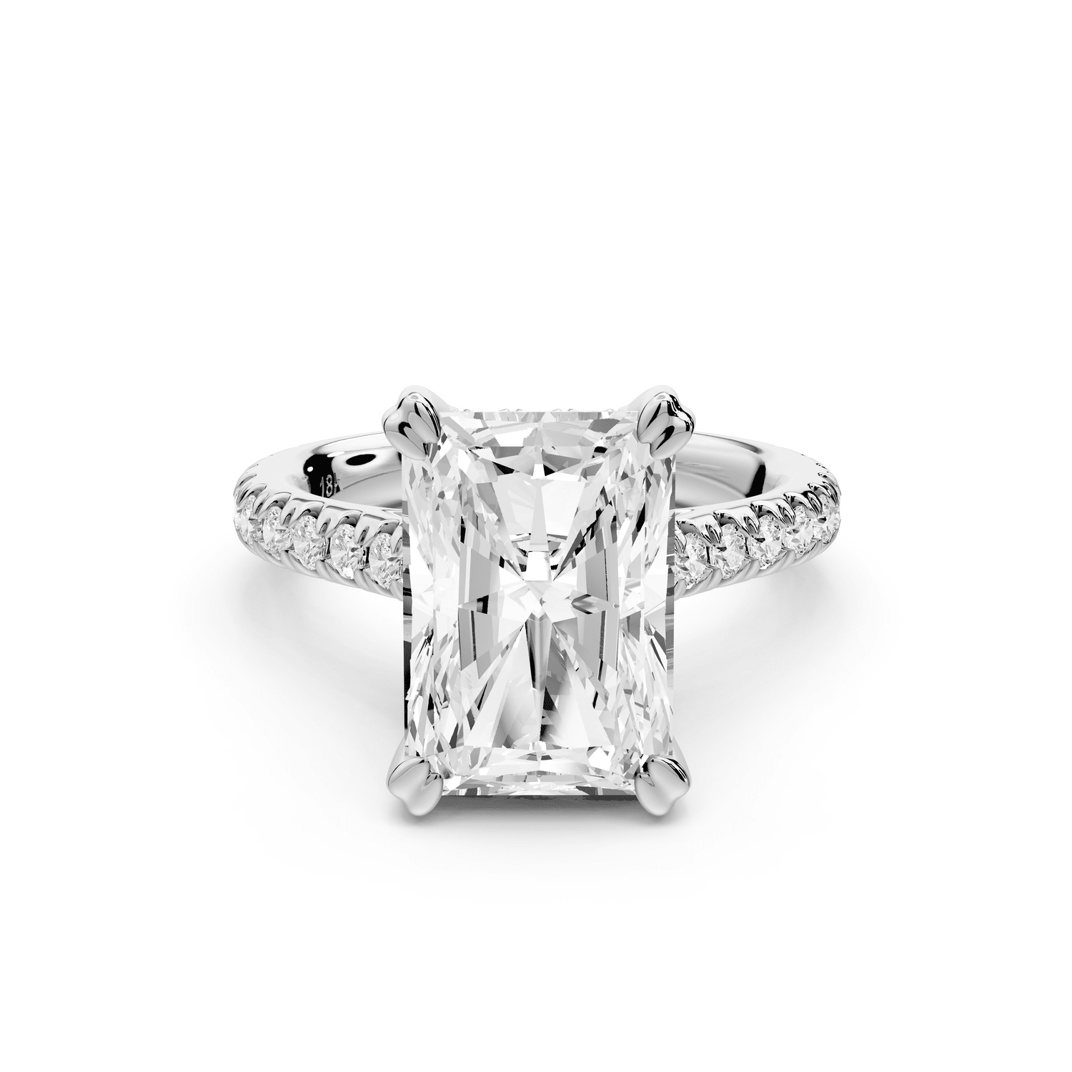 Isabella - 3ct 18k white gold radiant hidden halo diamond bridge cathedral pavé engagement ring - Mr. Alex Jewelry