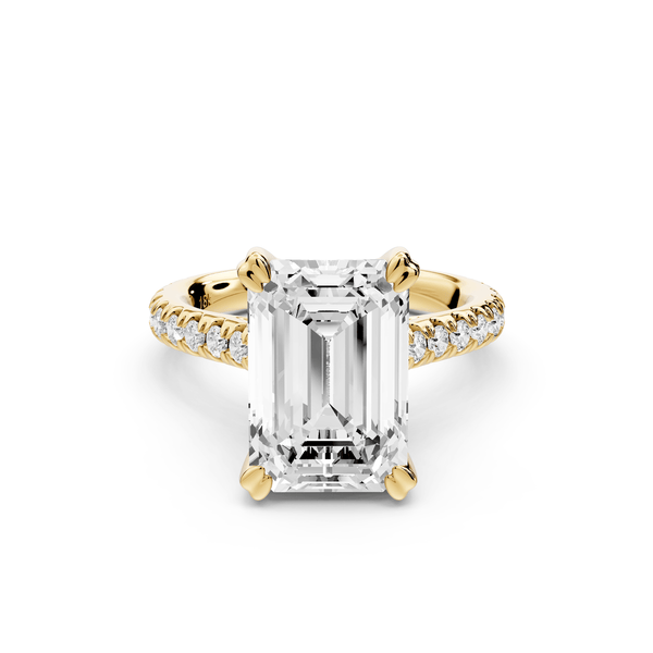 Isabella - 3ct 18k yellow gold emerald hidden halo diamond bridge cathedral pavé Engagement ring - Mr. Alex Jewelry