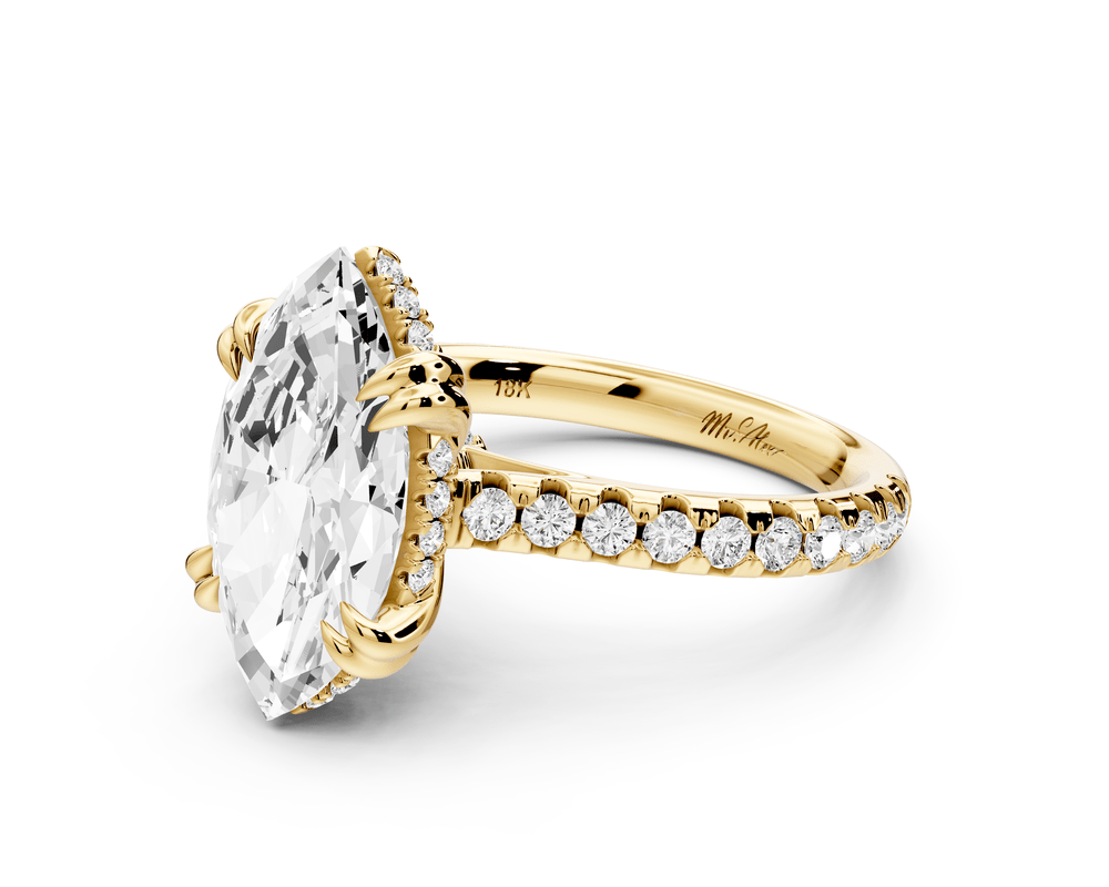 Isabella - 3ct 18k yellow gold marquise hidden halo diamond bridge cathedral pavé engagement ring - Mr. Alex Jewelry
