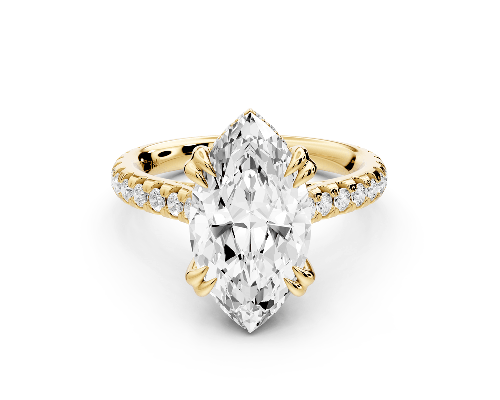 Isabella - 3ct 18k yellow gold marquise hidden halo diamond bridge cathedral pavé engagement ring - Mr. Alex Jewelry