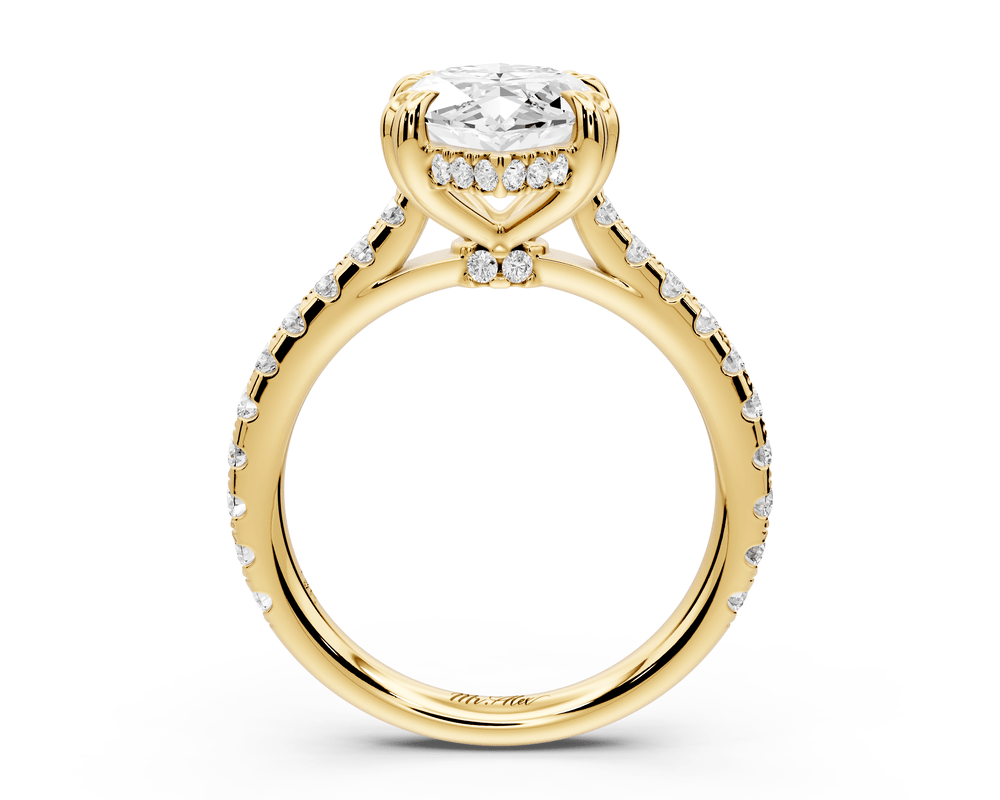 Isabella - 3ct 18k yellow gold marquise hidden halo diamond bridge cathedral pavé engagement ring - Mr. Alex Jewelry