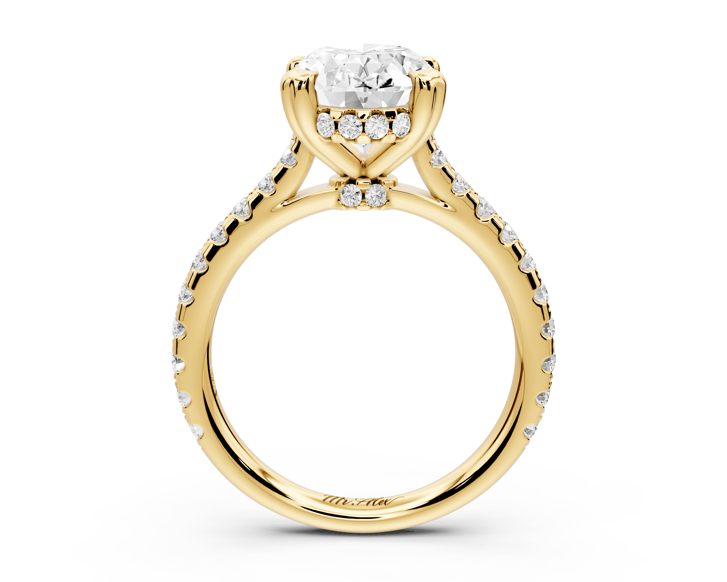 Isabella - 3ct 18k yellow gold oval hidden halo diamond bridge cathedral pavé Engagement ring - Mr. Alex Jewelry