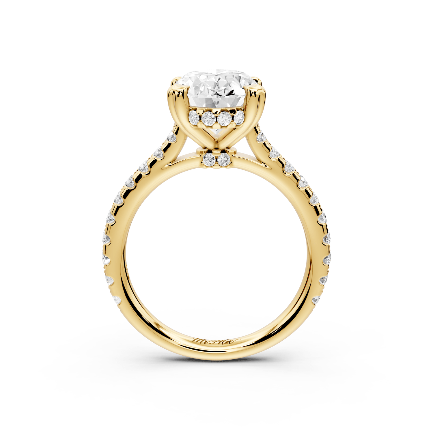 Isabella - 3ct 18k yellow gold oval hidden halo diamond bridge cathedral pavé Engagement ring - Mr. Alex Jewelry