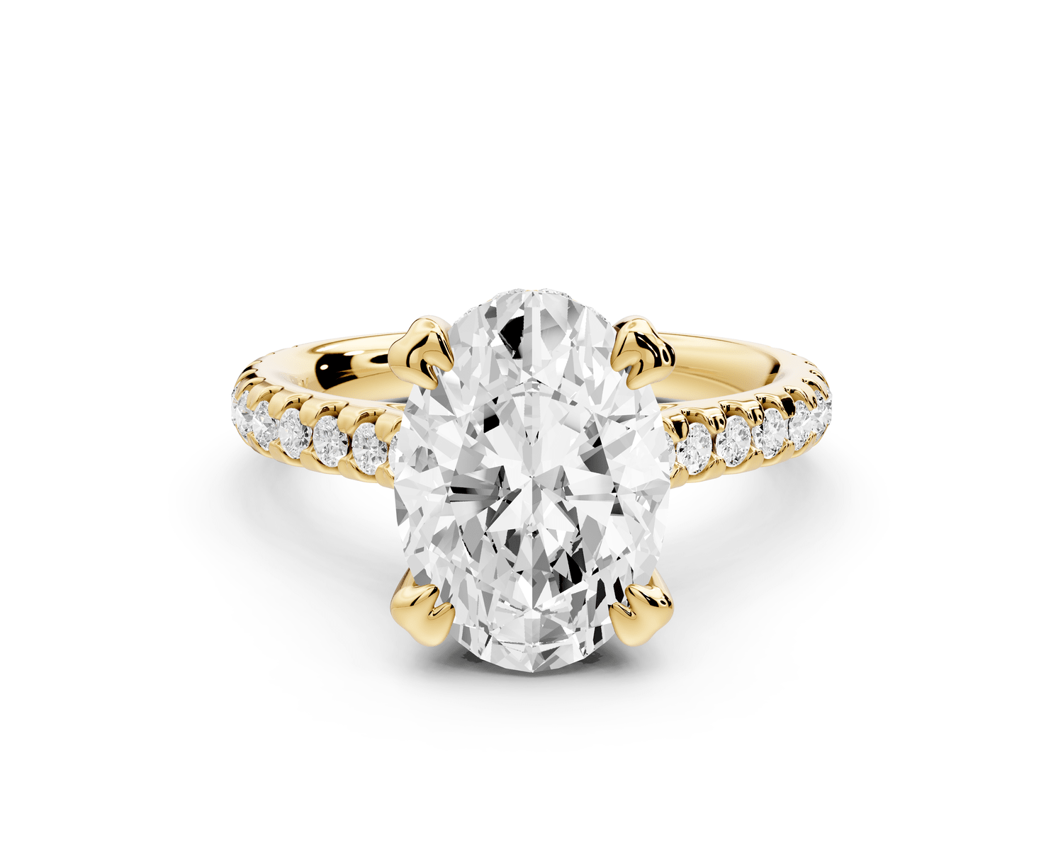 Isabella - 3ct 18k yellow gold oval hidden halo diamond bridge cathedral pavé Engagement ring - Mr. Alex Jewelry