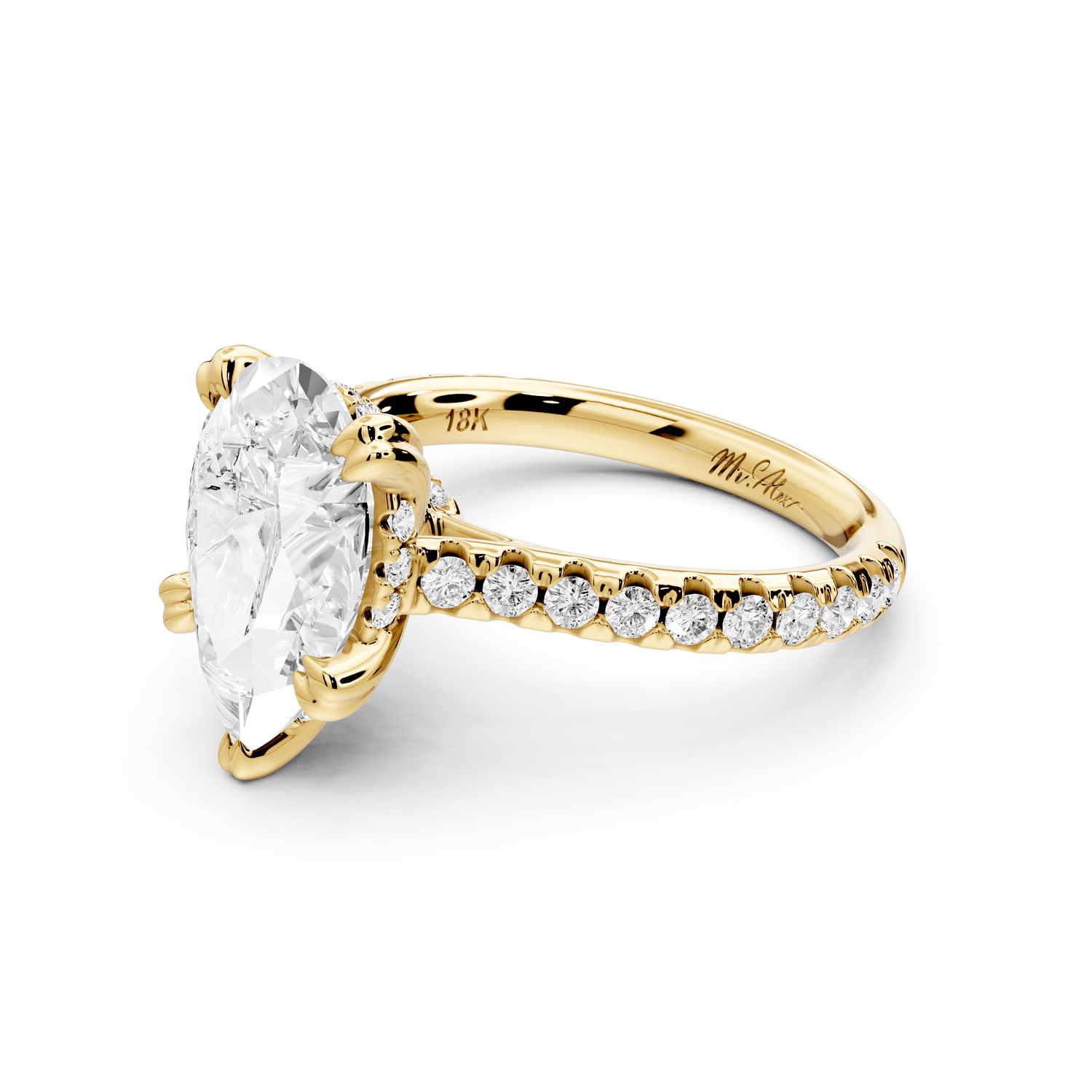 Isabella - 3ct 18k yellow gold pear hidden halo diamond bridge cathedral pavé Engagement ring - Mr. Alex Jewelry