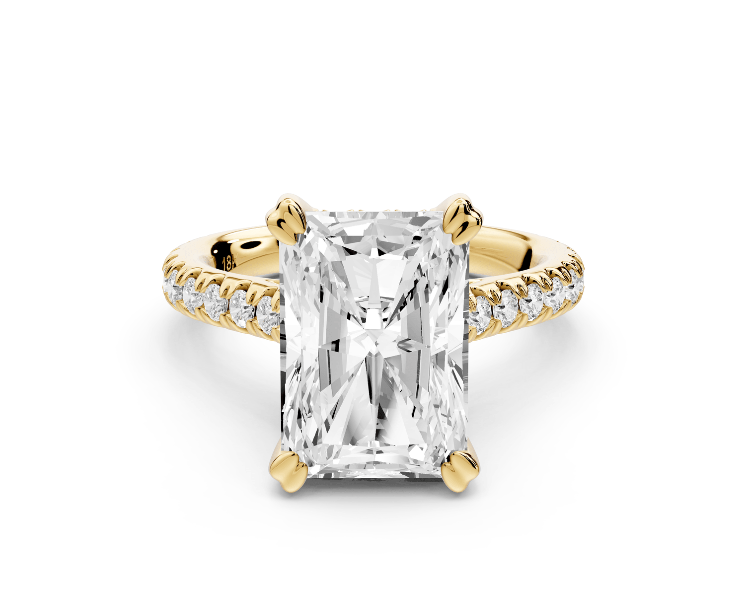 Isabella - 3ct 18k yellow gold radiant hidden halo diamond bridge cathedral pavé engagement ring - Mr. Alex Jewelry