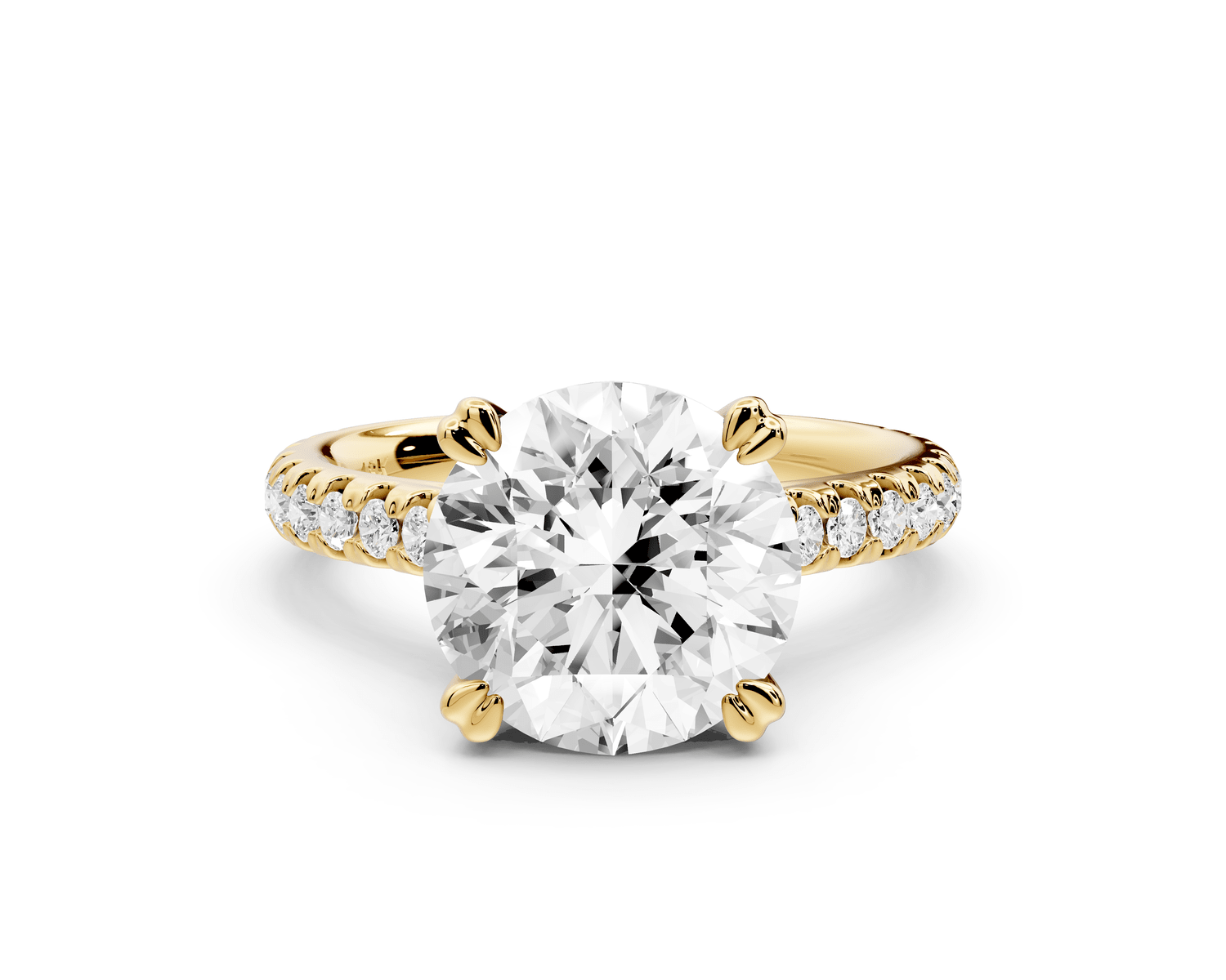 Isabella - 3ct 18k yellow gold round hidden halo diamond bridge cathedral pavé engagment ring - Mr. Alex Jewelry