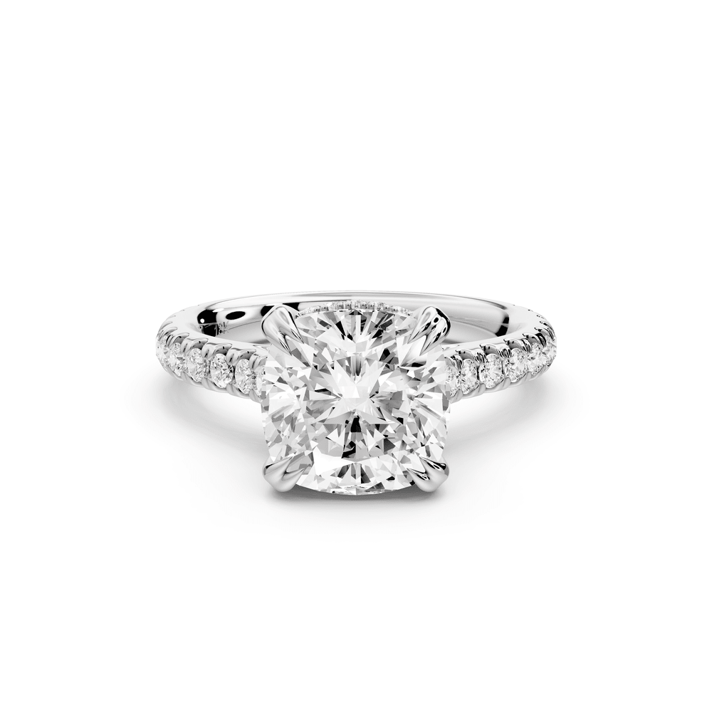 Isabella - 3ct platinum cushion hidden halo diamond bridge cathedral pavé engagement ring - Mr. Alex Jewelry