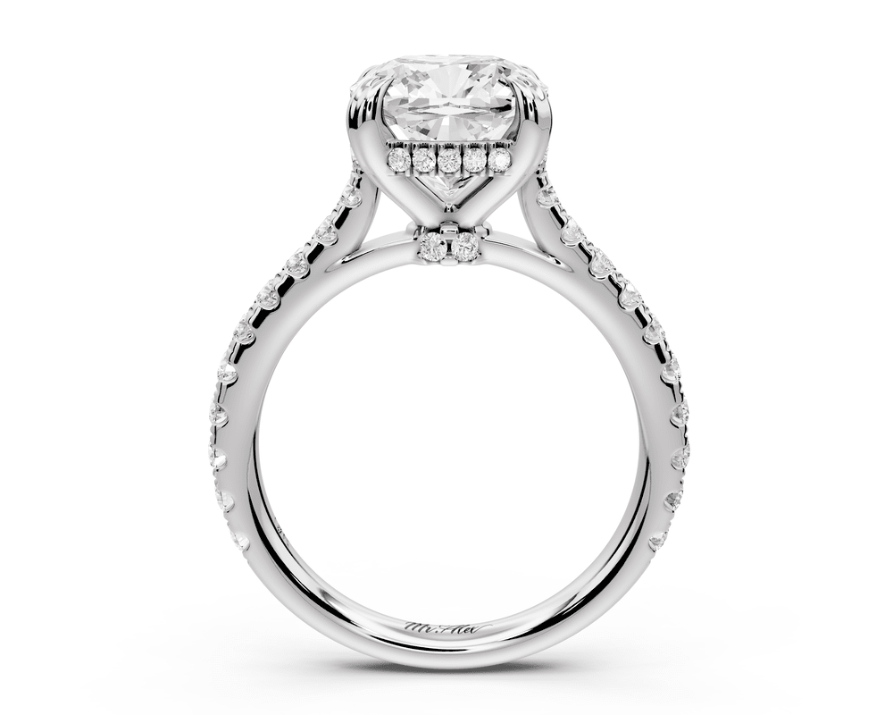 Isabella - 3ct platinum cushion hidden halo diamond bridge cathedral pavé engagement ring - Mr. Alex Jewelry