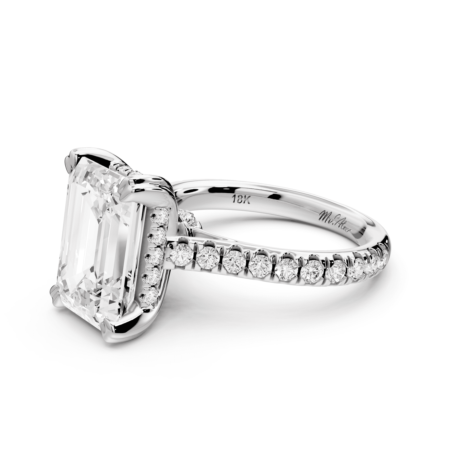 Isabella - 3ct platinum emerald hidden halo diamond bridge cathedral pavé Engagement ring - Mr. Alex Jewelry