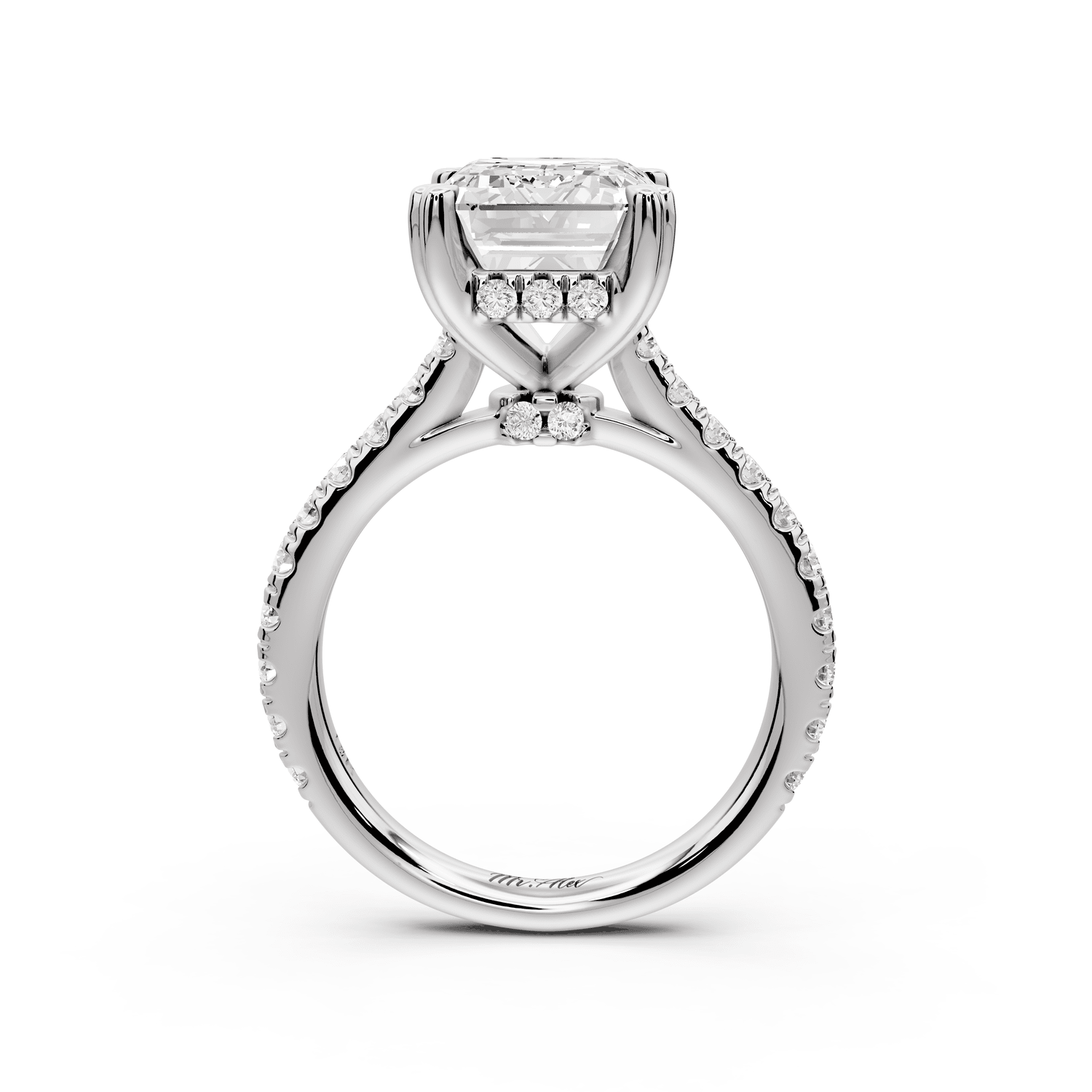 Isabella - 3ct platinum emerald hidden halo diamond bridge cathedral pavé Engagement ring - Mr. Alex Jewelry