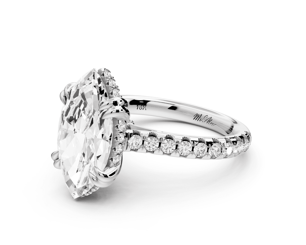 Isabella - 3ct platinum marquise hidden halo diamond bridge cathedral pavé engagement ring - Mr. Alex Jewelry