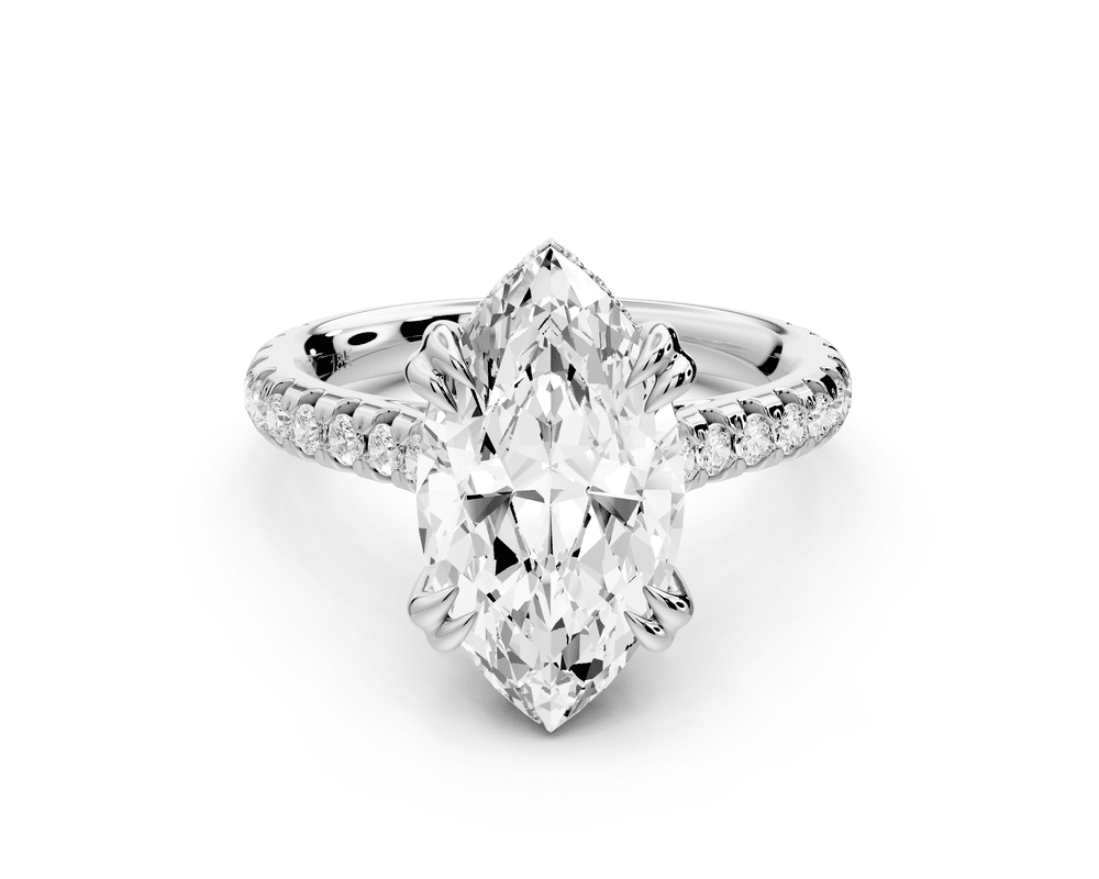 Isabella - 3ct platinum marquise hidden halo diamond bridge cathedral pavé engagement ring - Mr. Alex Jewelry