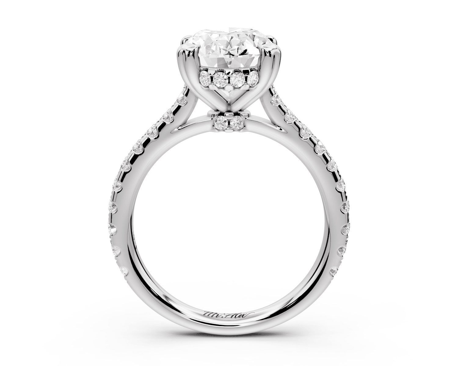 Isabella - 3ct platinum oval hidden halo diamond bridge cathedral pavé Engagement ring - Mr. Alex Jewelry