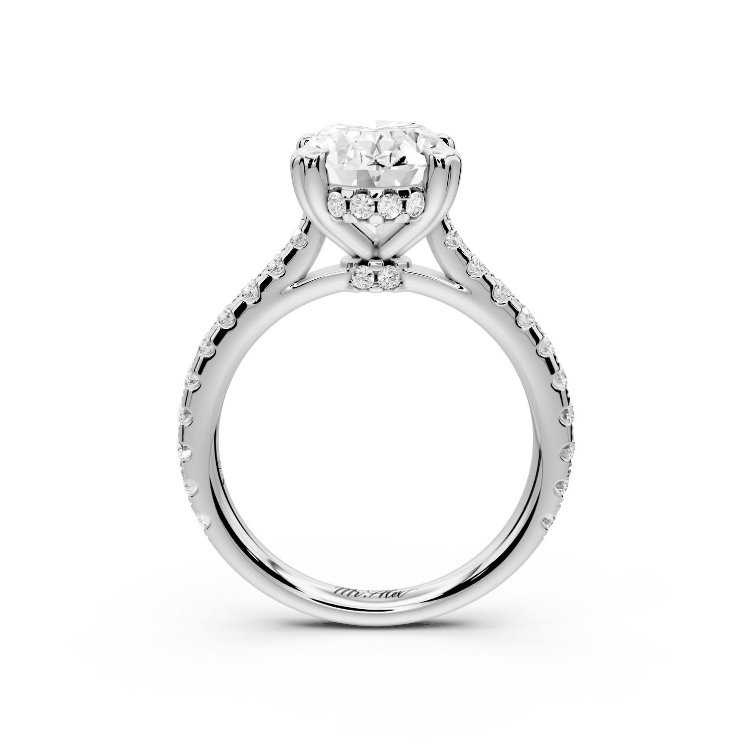 Isabella - 3ct platinum oval hidden halo diamond bridge cathedral pavé Engagement ring - Mr. Alex Jewelry