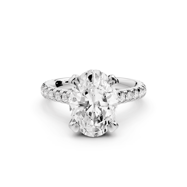 Isabella - 3ct platinum oval hidden halo diamond bridge cathedral pavé Engagement ring - Mr. Alex Jewelry