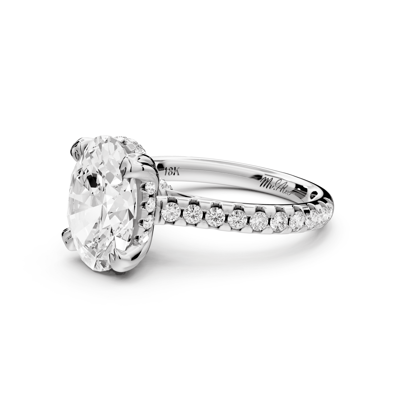 Isabella - 3ct platinum oval hidden halo diamond bridge cathedral pavé Engagement ring - Mr. Alex Jewelry