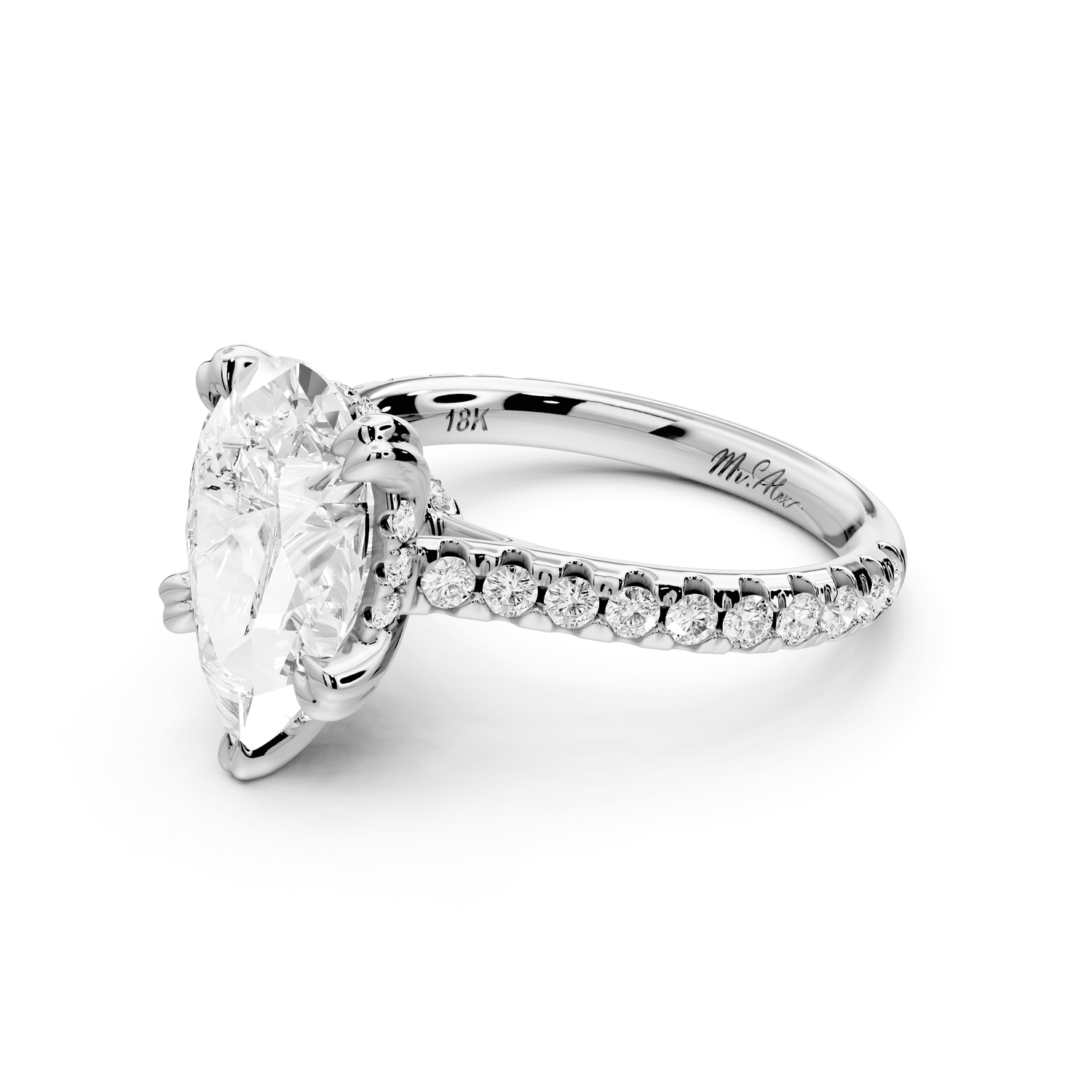 Isabella - 3ct platinum pear hidden halo diamond bridge cathedral pavé Engagement ring - Mr. Alex Jewelry