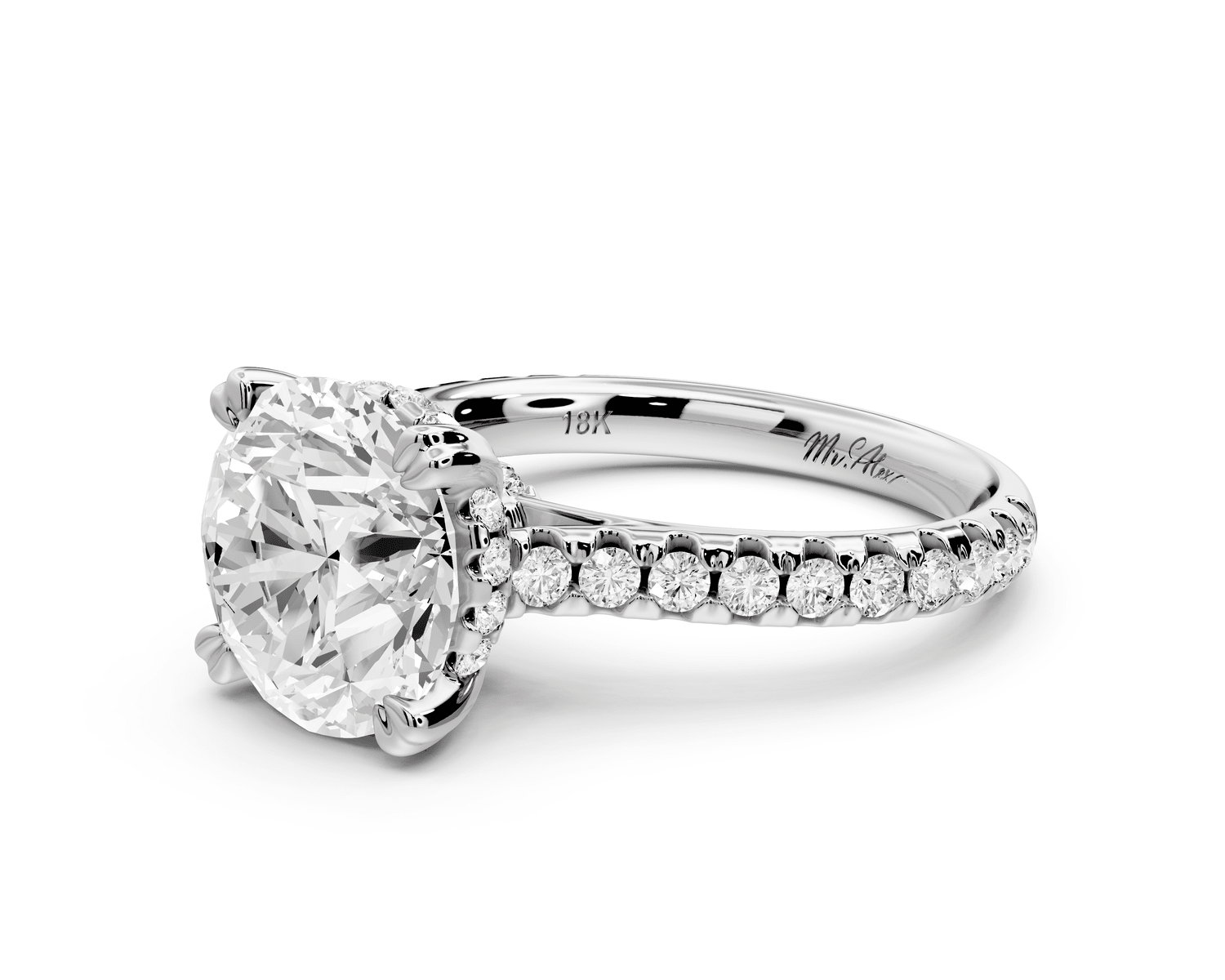 Isabella - 3ct platinum round hidden halo diamond bridge cathedral pavé engagment ring - Mr. Alex Jewelry