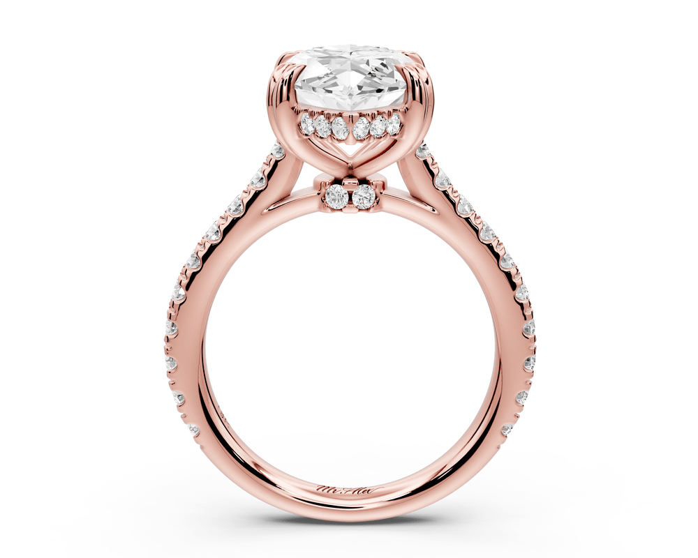 Isabella - 4ct 14k rose gold marquise hidden halo diamond bridge cathedral pavé engagement ring - Mr. Alex Jewelry