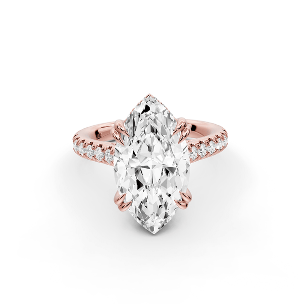 Isabella - 4ct 14k rose gold marquise hidden halo diamond bridge cathedral pavé engagement ring - Mr. Alex Jewelry