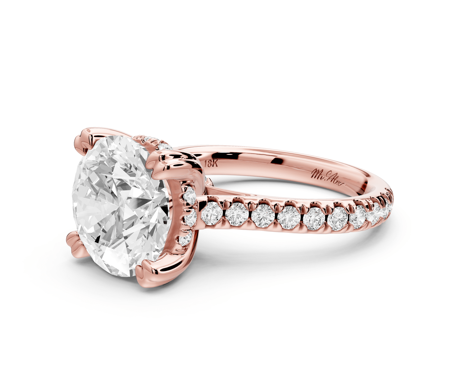 Isabella - 4ct 14k rose gold round hidden halo diamond bridge cathedral pavé engagment ring - Mr. Alex Jewelry