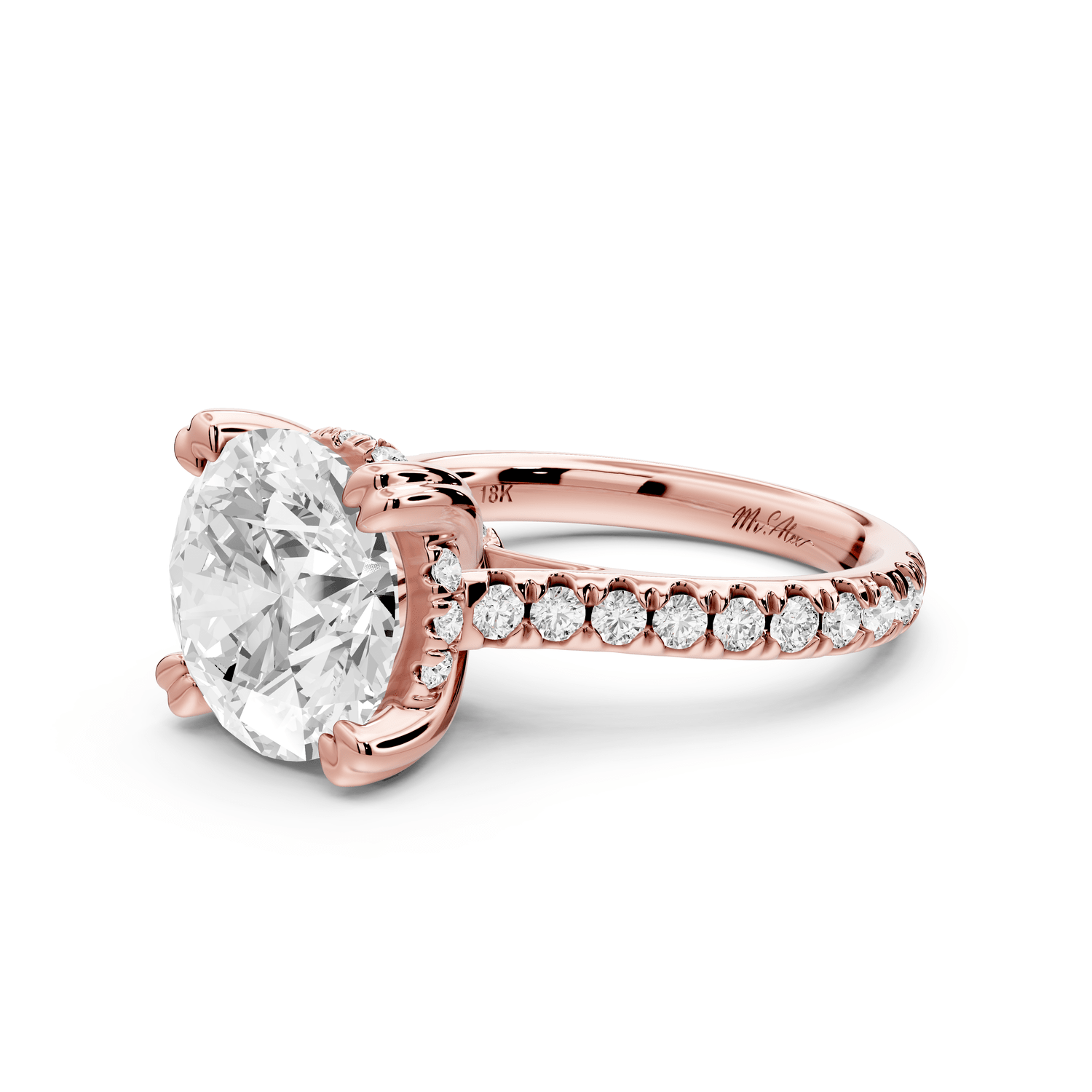 Isabella - 4ct 14k rose gold round hidden halo diamond bridge cathedral pavé engagment ring - Mr. Alex Jewelry