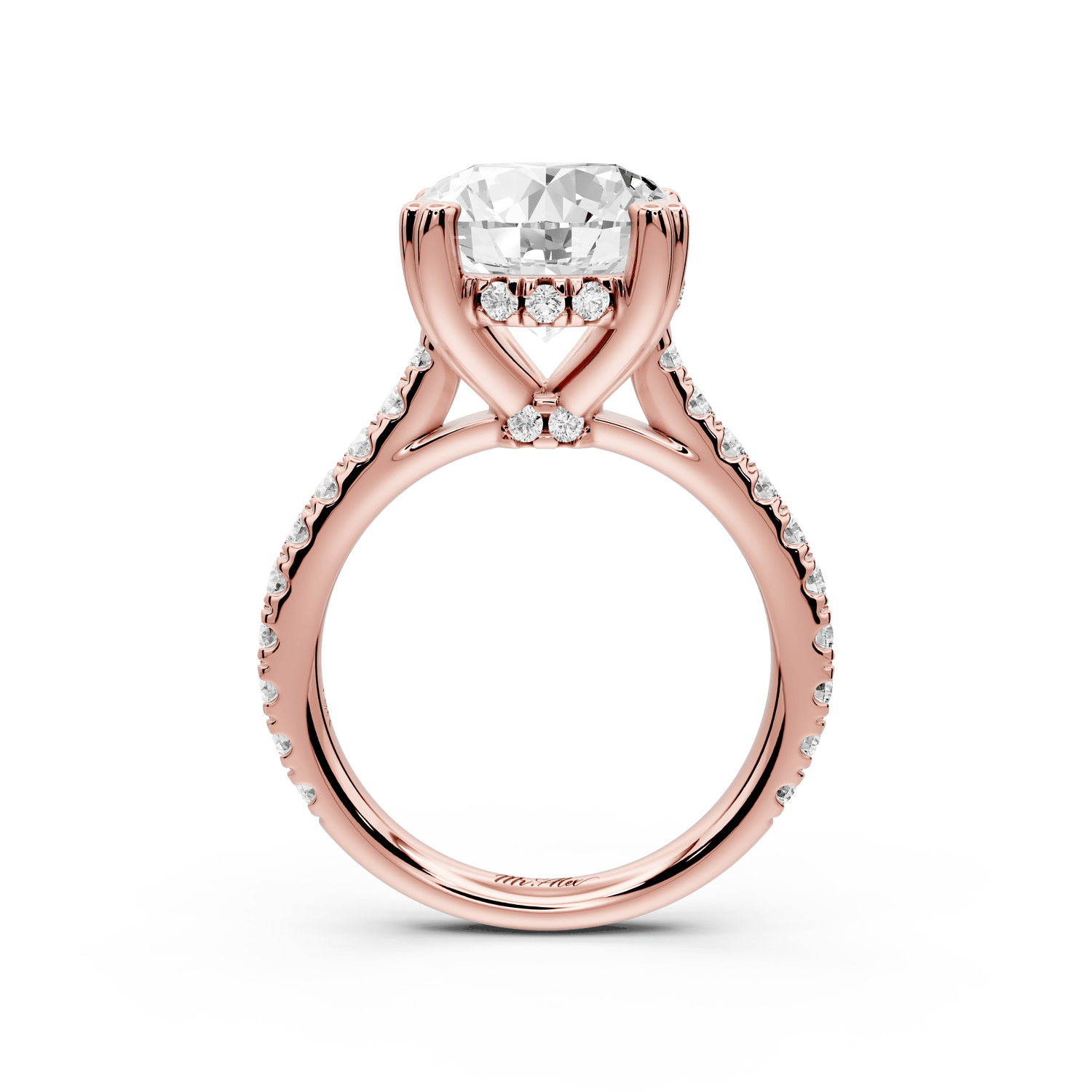Isabella - 4ct 14k rose gold round hidden halo diamond bridge cathedral pavé engagment ring - Mr. Alex Jewelry