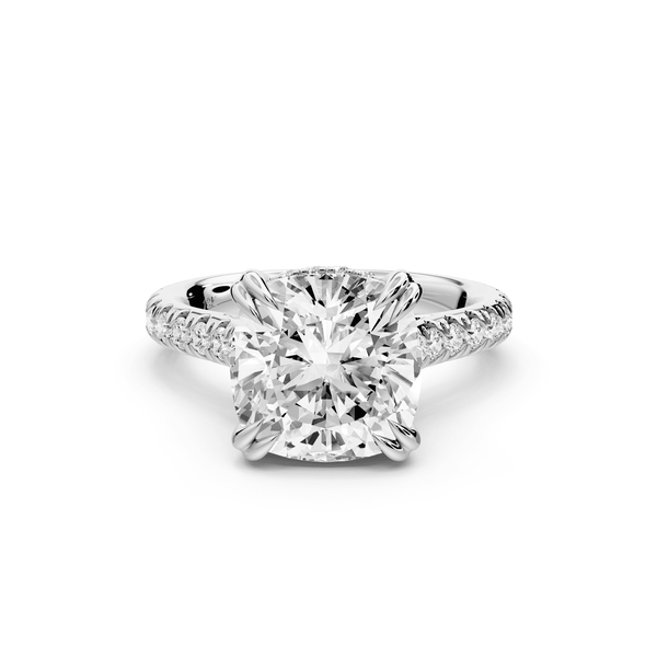 Isabella - 4ct 14k white gold cushion hidden halo diamond bridge cathedral pavé engagement ring - Mr. Alex Jewelry