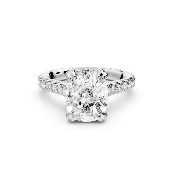 Isabella - 4ct 14k white gold ecushion hidden halo diamond bridge cathedral pavé engagement ring - Mr. Alex Jewelry