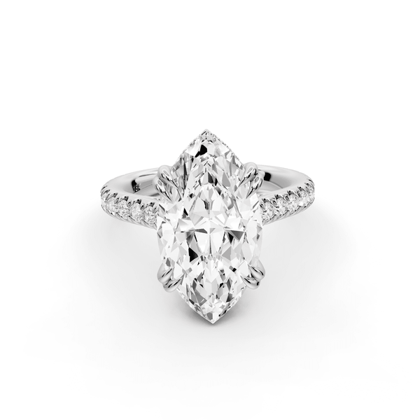 Isabella - 4ct 14k white gold marquise hidden halo diamond bridge cathedral pavé engagement ring - Mr. Alex Jewelry