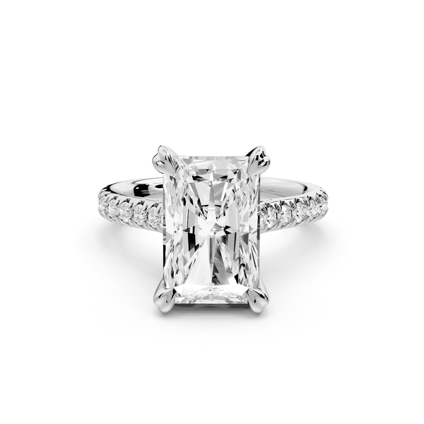 Isabella - 4ct 14k white gold radiant hidden halo diamond bridge cathedral pavé engagement ring - Mr. Alex Jewelry