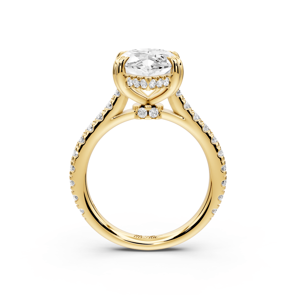 Isabella - 4ct 14k yellow gold marquise hidden halo diamond bridge cathedral pavé engagement ring - Mr. Alex Jewelry