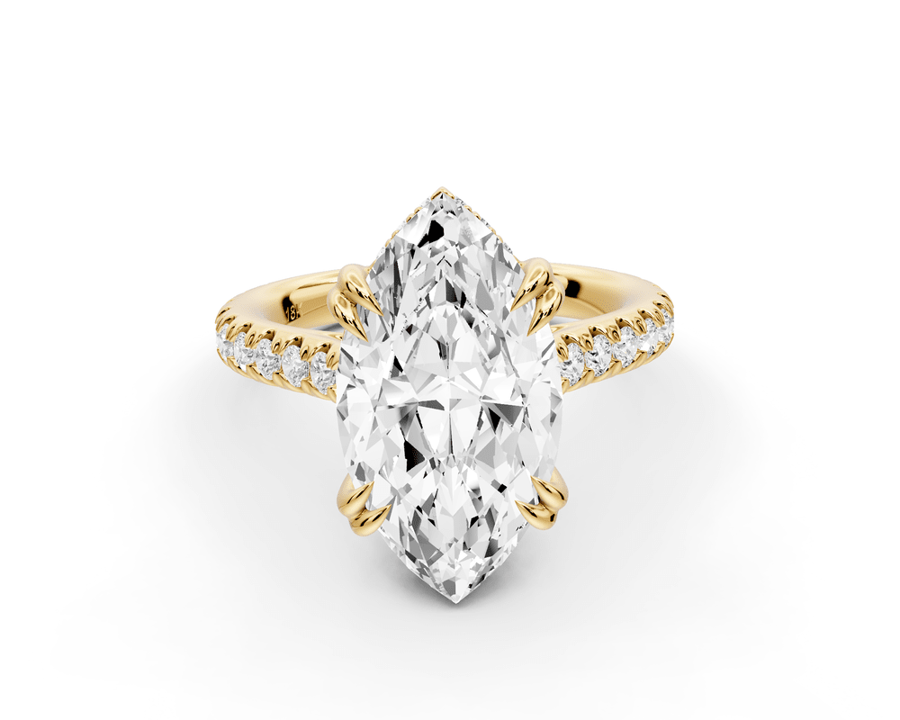 Isabella - 4ct 14k yellow gold marquise hidden halo diamond bridge cathedral pavé engagement ring - Mr. Alex Jewelry