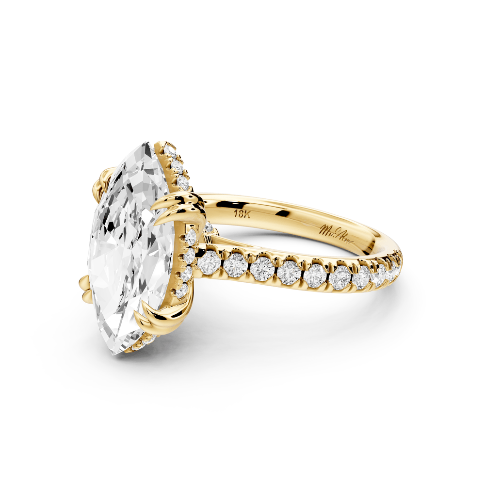 Isabella - 4ct 14k yellow gold marquise hidden halo diamond bridge cathedral pavé engagement ring - Mr. Alex Jewelry