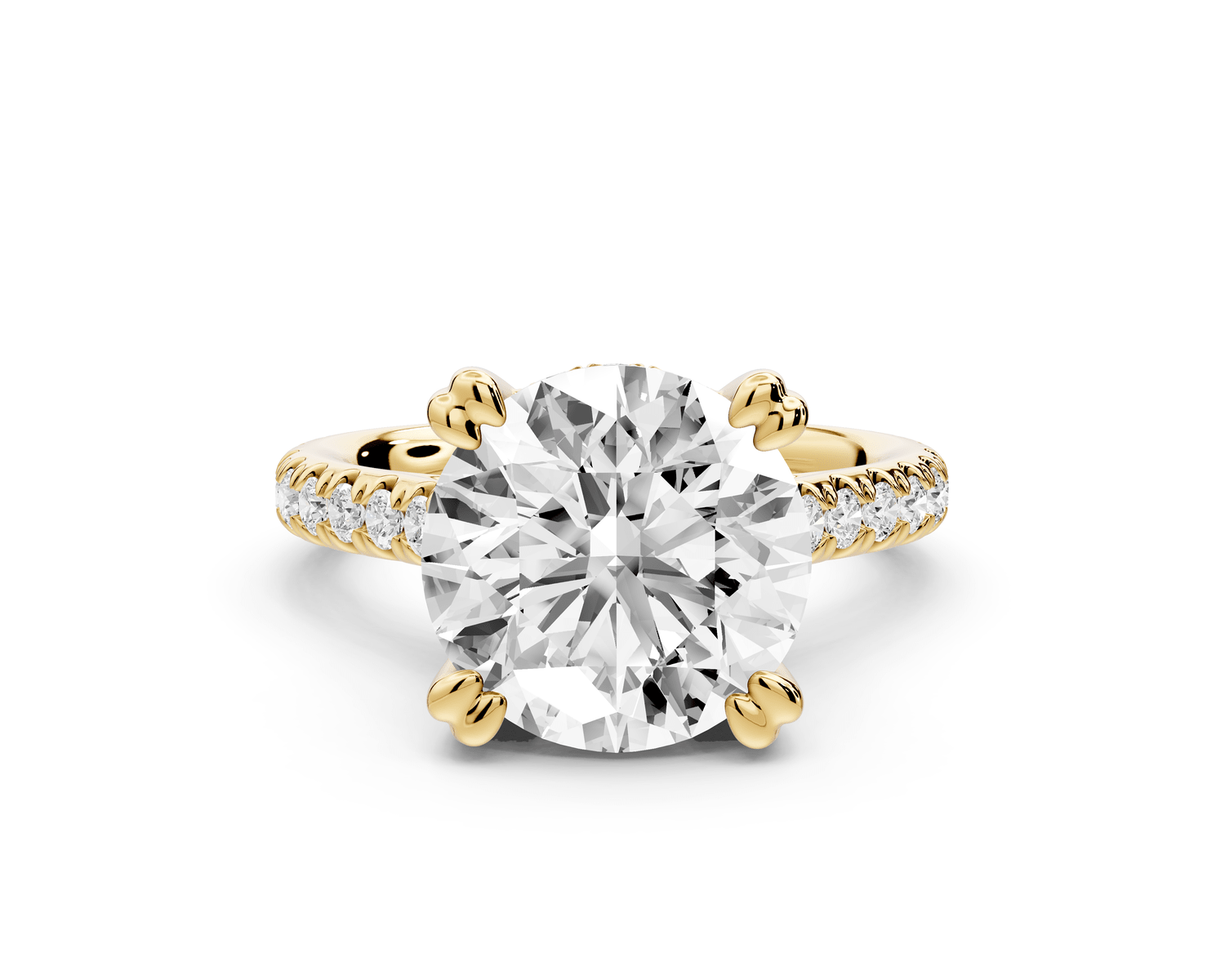 Isabella - 4ct 14k yellow gold round hidden halo diamond bridge cathedral pavé engagment ring - Mr. Alex Jewelry