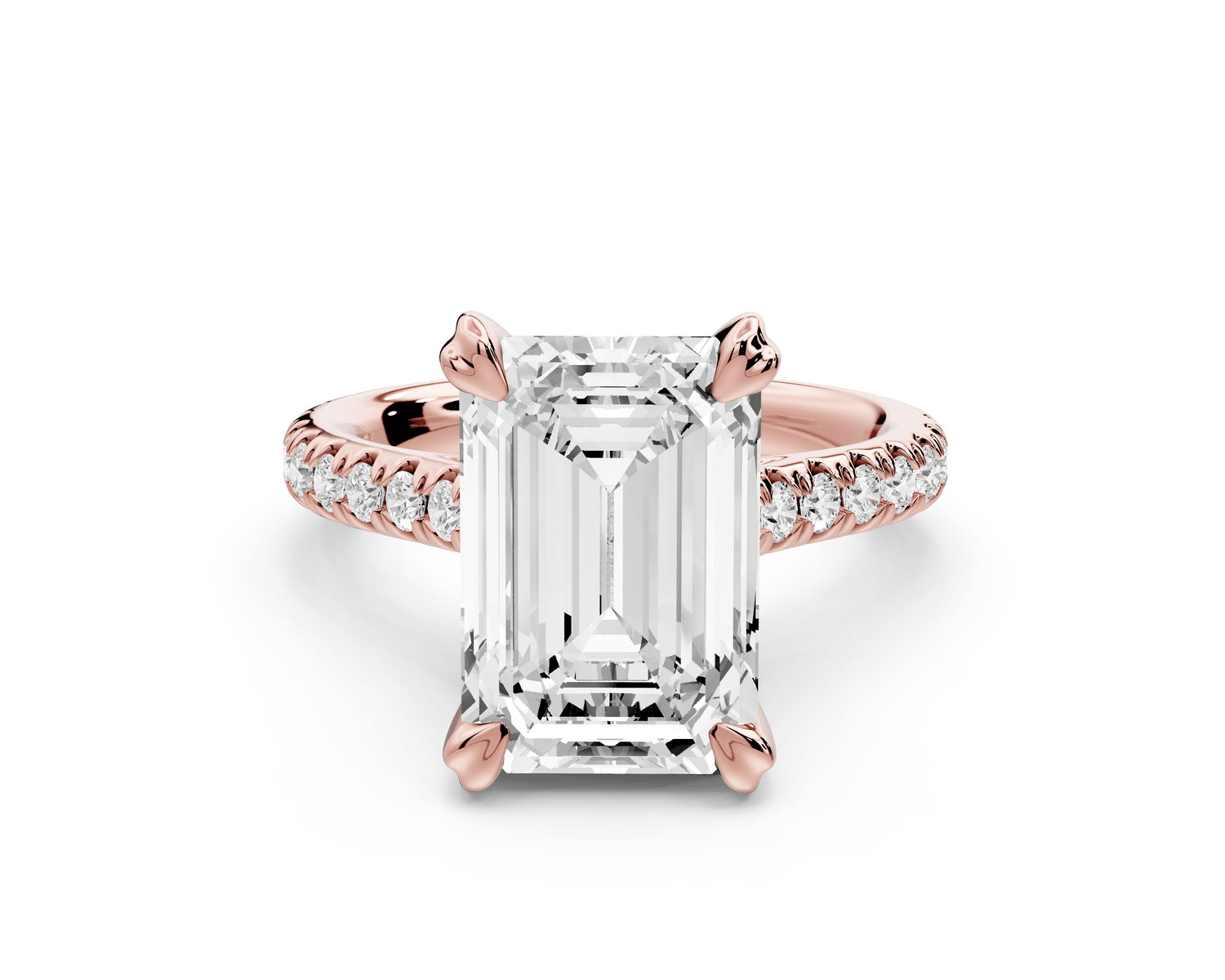 Isabella - 4ct 18k rose gold emerald hidden halo diamond bridge cathedral pavé Engagement ring - Mr. Alex Jewelry