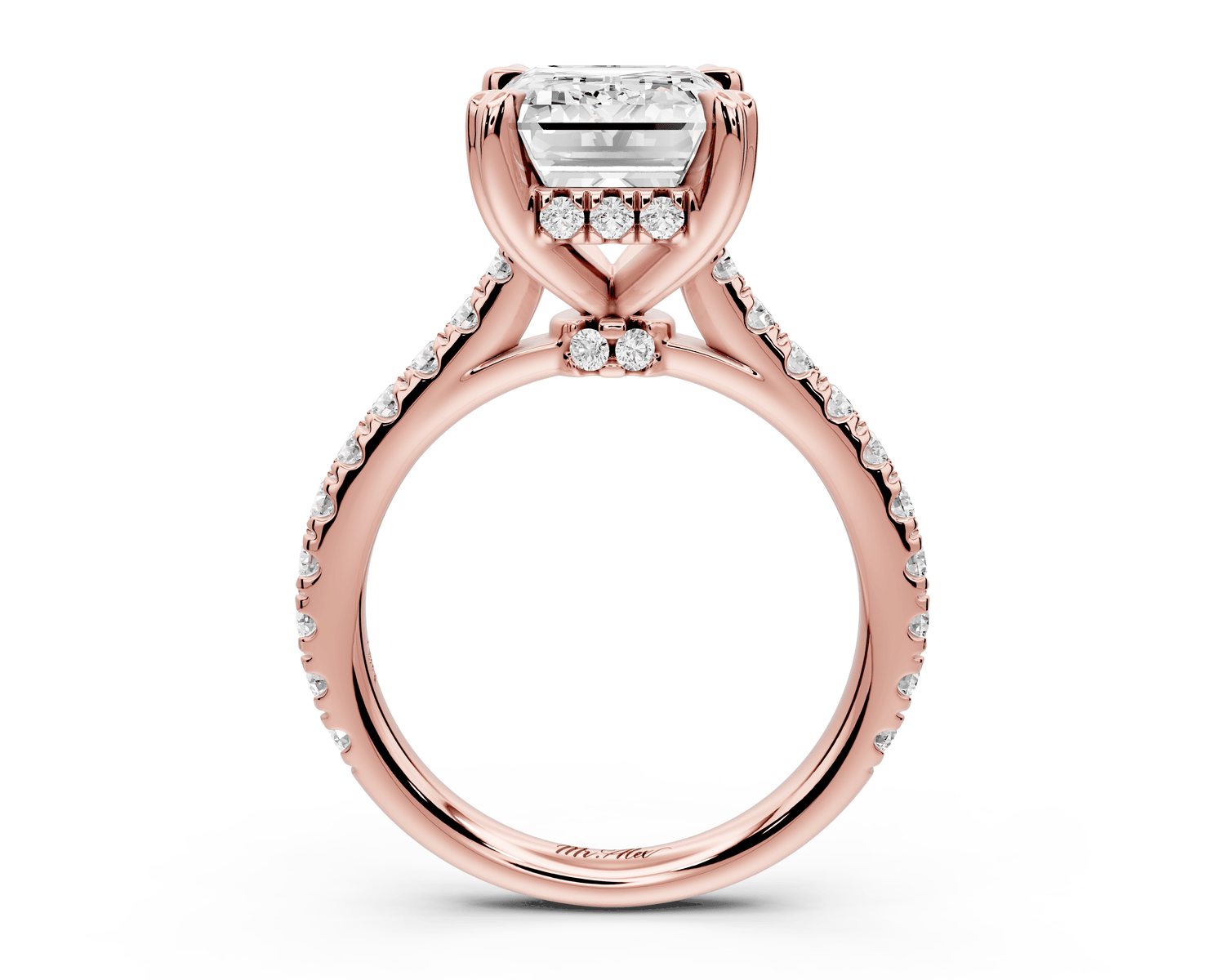 Isabella - 4ct 18k rose gold emerald hidden halo diamond bridge cathedral pavé Engagement ring - Mr. Alex Jewelry
