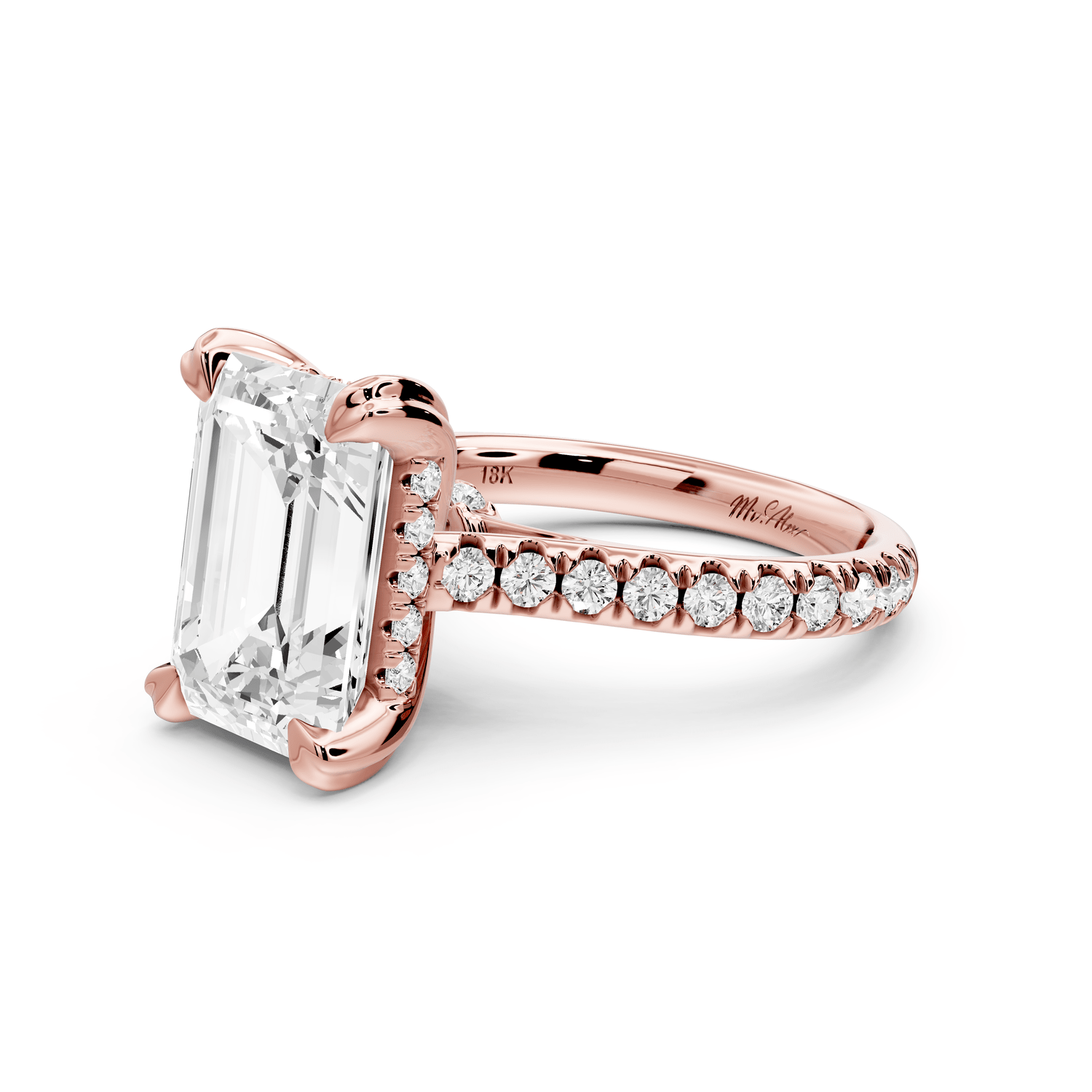 Isabella - 4ct 18k rose gold emerald hidden halo diamond bridge cathedral pavé Engagement ring - Mr. Alex Jewelry