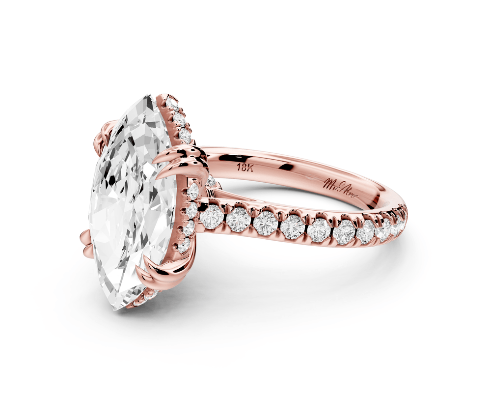 Isabella - 4ct 18k rose gold marquise hidden halo diamond bridge cathedral pavé engagement ring - Mr. Alex Jewelry