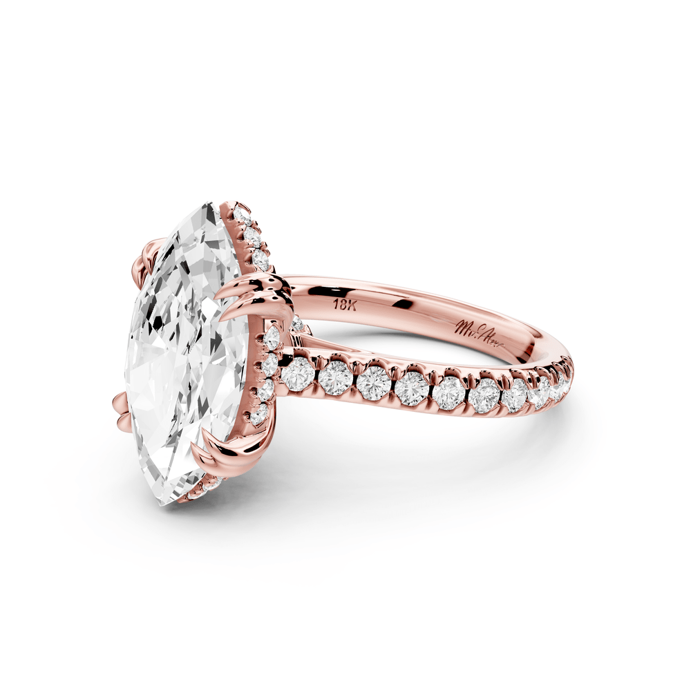 Isabella - 4ct 18k rose gold marquise hidden halo diamond bridge cathedral pavé engagement ring - Mr. Alex Jewelry