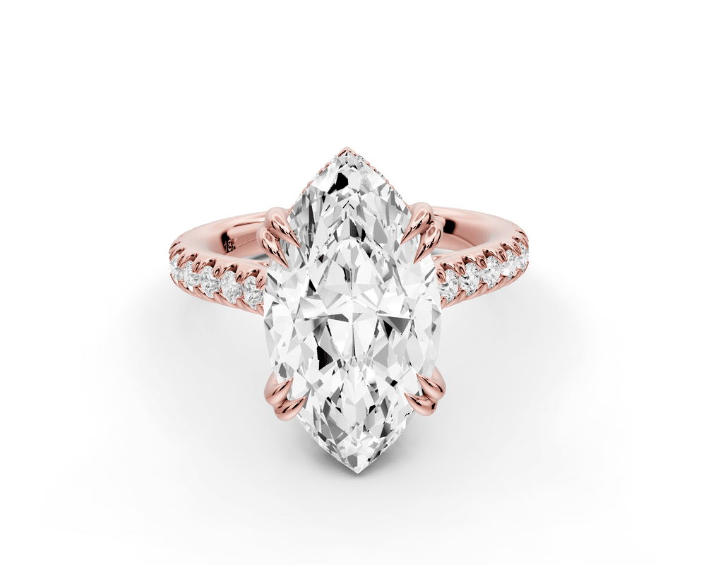 Isabella - 4ct 18k rose gold marquise hidden halo diamond bridge cathedral pavé engagement ring - Mr. Alex Jewelry