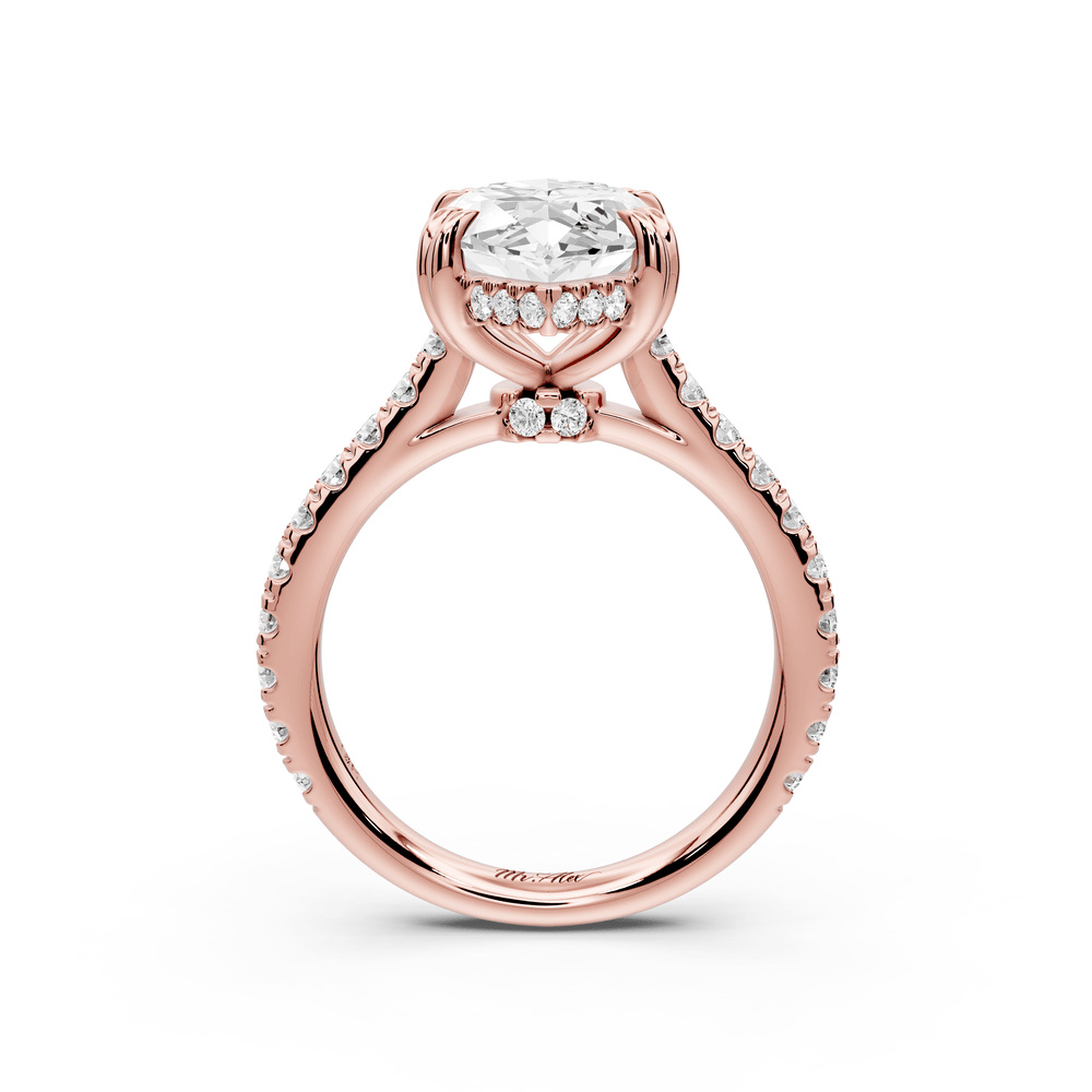 Isabella - 4ct 18k rose gold marquise hidden halo diamond bridge cathedral pavé engagement ring - Mr. Alex Jewelry