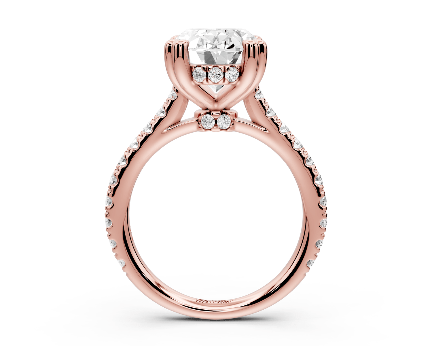 Isabella - 4ct 18k rose gold oval hidden halo diamond bridge cathedral pavé Engagement ring - Mr. Alex Jewelry