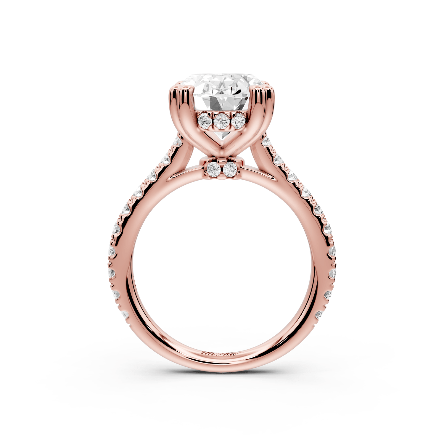 Isabella - 4ct 18k rose gold oval hidden halo diamond bridge cathedral pavé Engagement ring - Mr. Alex Jewelry