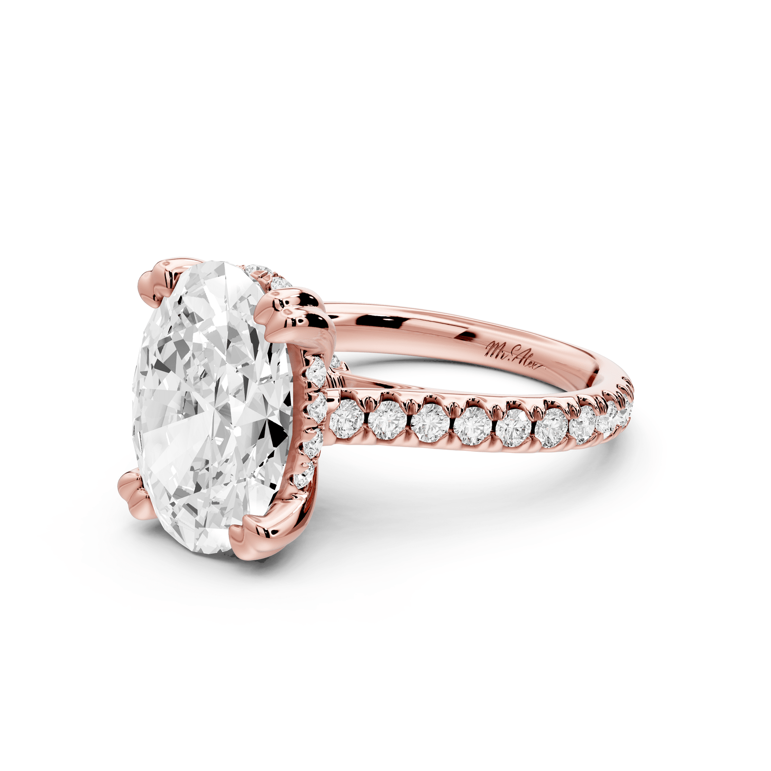 Isabella - 4ct 18k rose gold oval hidden halo diamond bridge cathedral pavé Engagement ring - Mr. Alex Jewelry