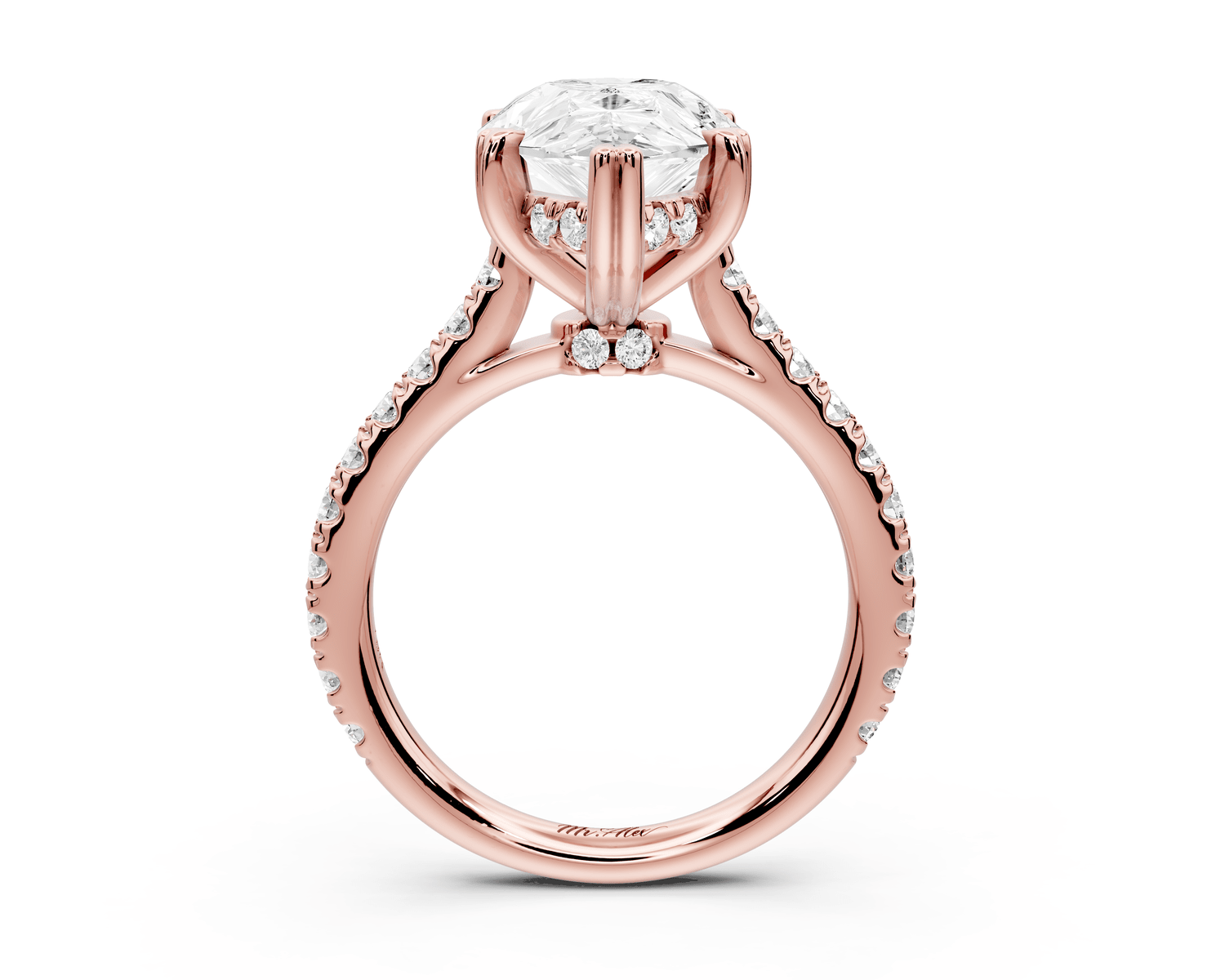 Isabella - 4ct 18k rose gold pear hidden halo diamond bridge cathedral pavé Engagement ring - Mr. Alex Jewelry