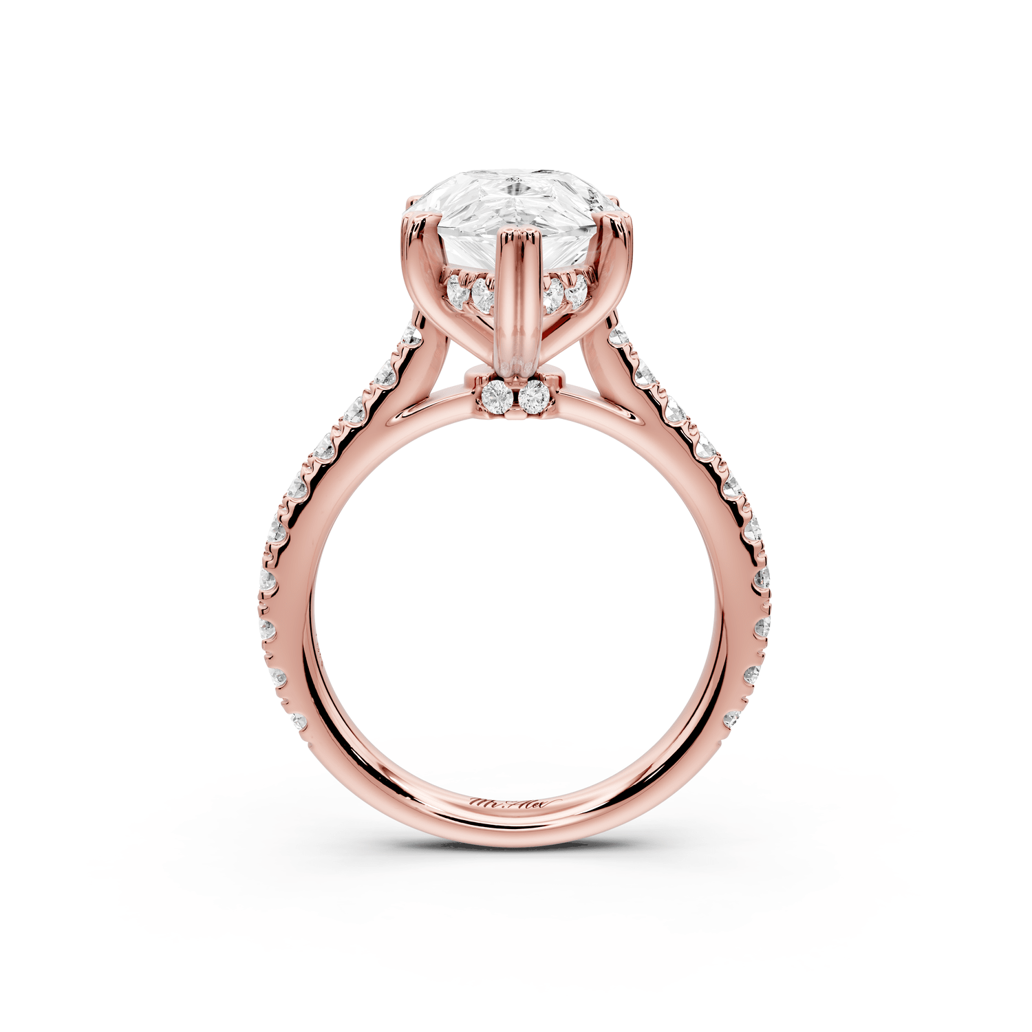 Isabella - 4ct 18k rose gold pear hidden halo diamond bridge cathedral pavé Engagement ring - Mr. Alex Jewelry